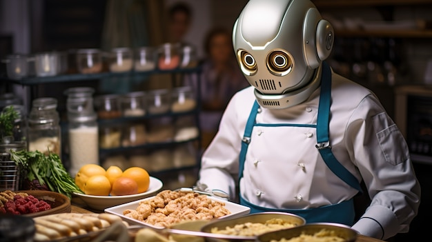 Free photo close up on anthropomorphic robot cooking