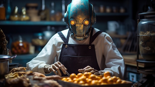 Free Photo close up on anthropomorphic robot cooking