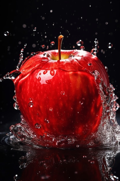 Close up on apple splashed by water