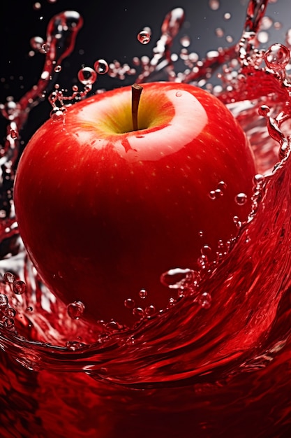 Close up on apple splashed by water