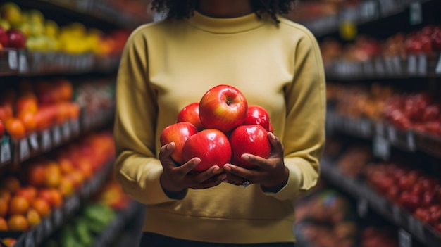 Close up apples being arranged in shop