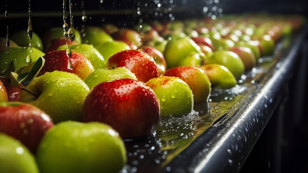 Free photo close up on apples being processed