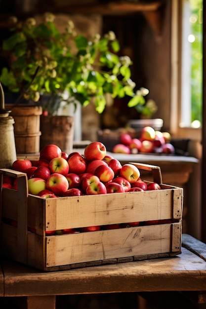 Free photo close up apples in box