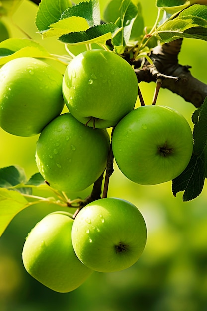 Close up on apples on branch