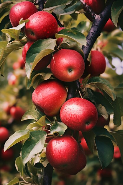 Close up apples in tree