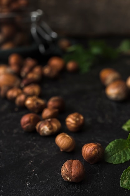 Free Photo close-up arrangement of healthy hazelnuts