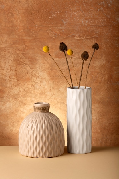 Free Photo close up arrangement of modern vases