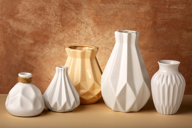 Free Photo close up arrangement of modern vases