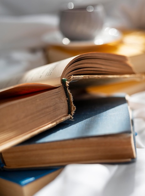 Close up arrangement with old books