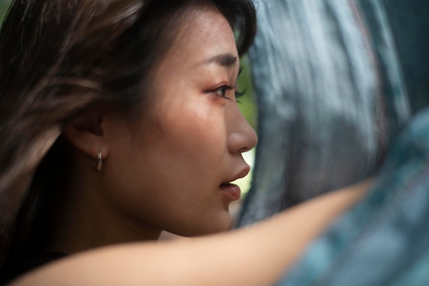 Close up asian woman with cloth