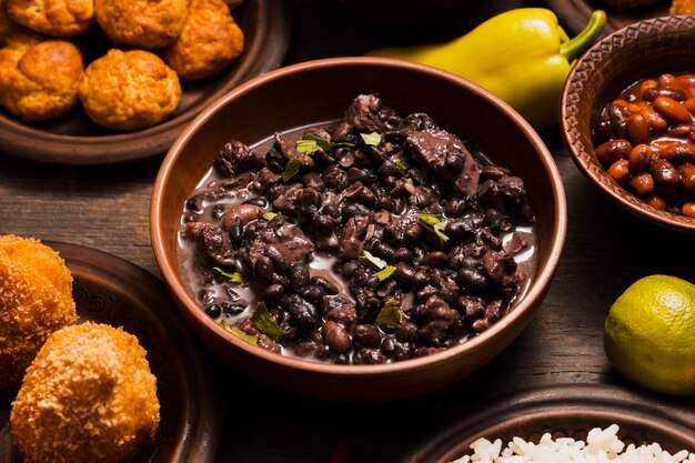 Close-up assortment with delicious brazilian meal