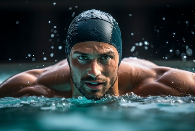 Close up on athlete swimming