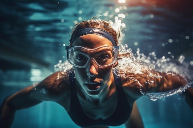 Close up on athlete swimming