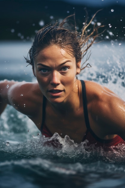 Close up on athlete swimming