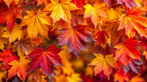 Free photo close up of autumn leaves in red orange and yellow hues