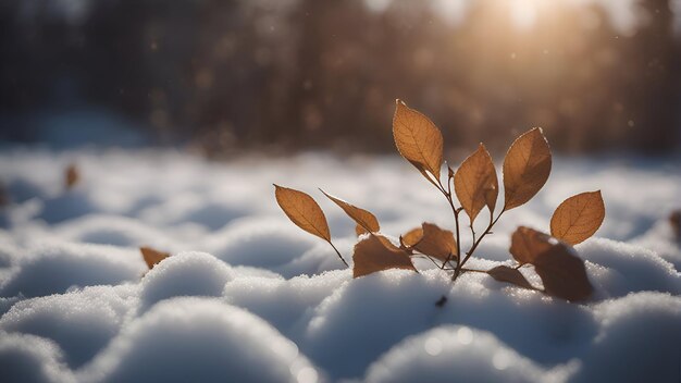 Close up of autumn leaves in the snow Beautiful nature background