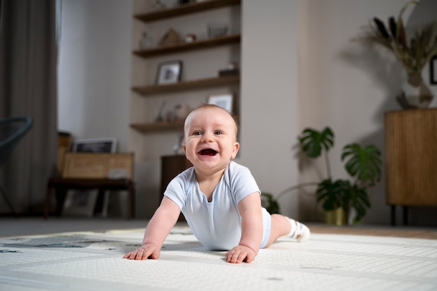 Free Photo close up on baby crawling and learning to walk