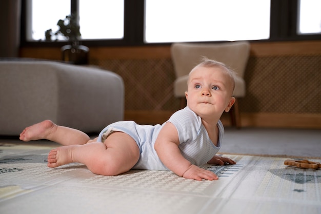 Free Photo close up on baby crawling and learning to walk