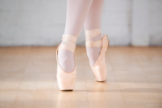 Close up ballerina with pointe shoes