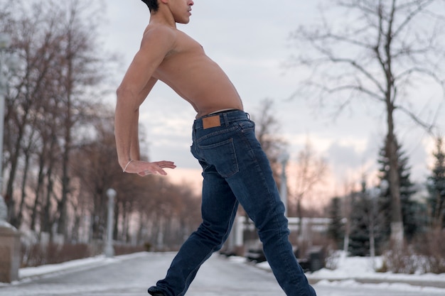 Close-up ballet dancer performing