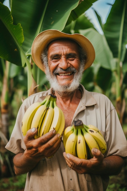 Close up on banana farmer