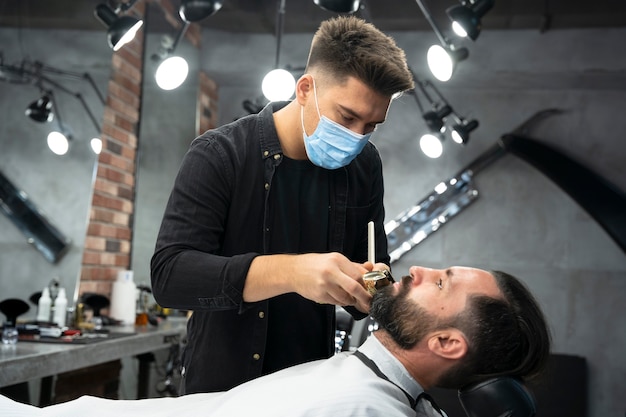 Close up barber wearing mask