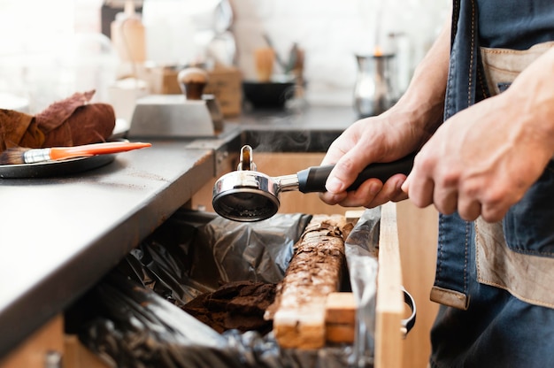 Close up barista working