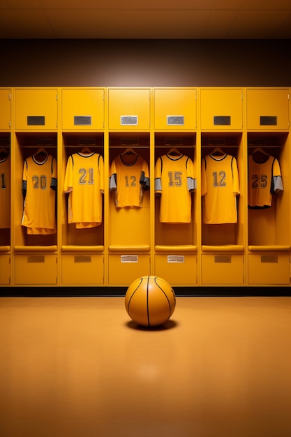 Free photo close up on basketball locker with equipment