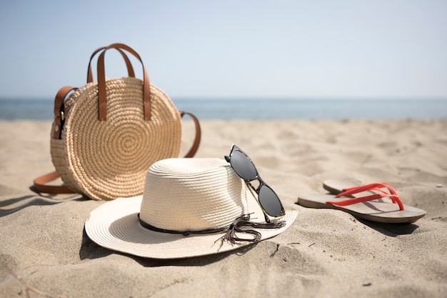 Close up beach accessories at the seaside