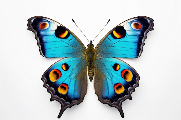 Close up on beautiful blue butterfly isolated