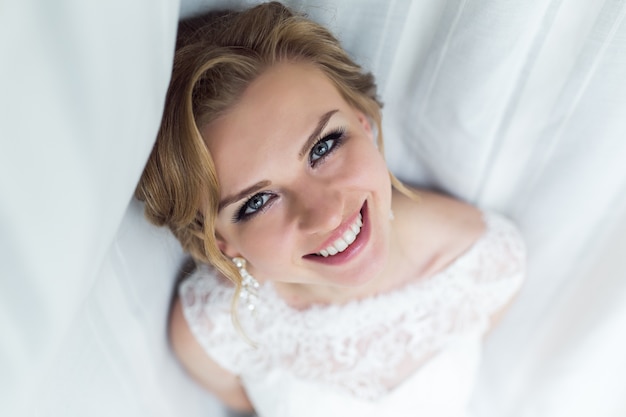 Close-up of beautiful bride smiling