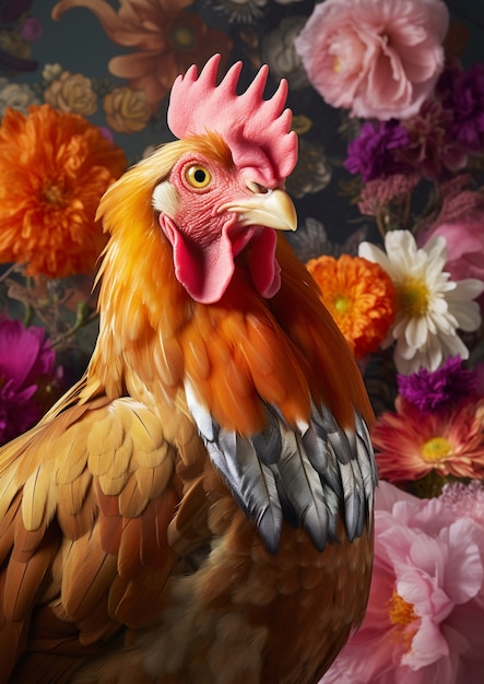 Free Photo close up on beautiful chicken