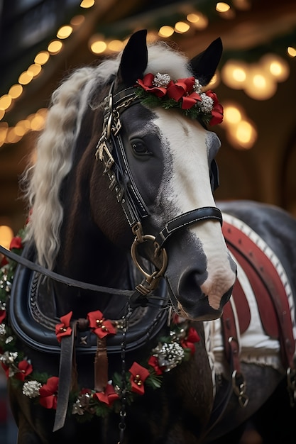 Free Photo close up on beautiful decorated horse