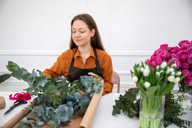 Close up on beautiful florist woman