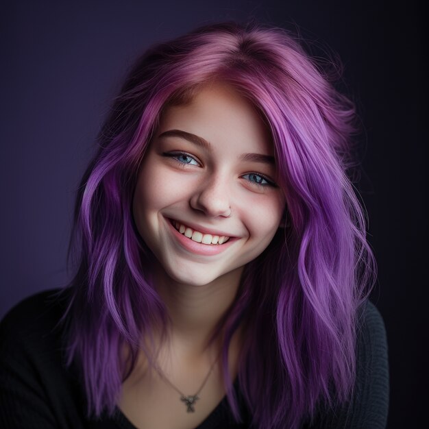 Close up on beautiful girl portrait with purple hair