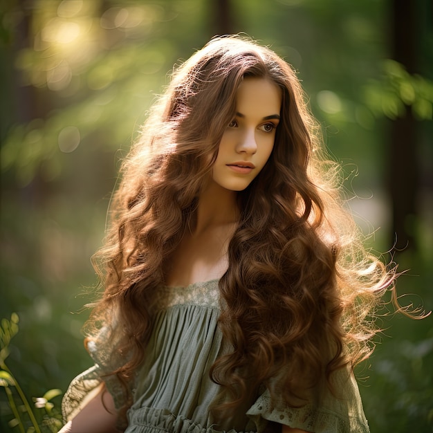 Close up on beautiful girl portrait in the woods