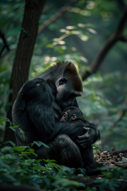 Free photo close up on beautiful gorilla in the wild