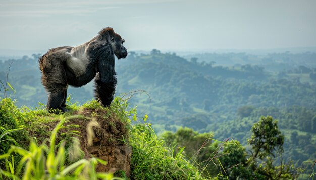 Close up on beautiful gorilla in the wild