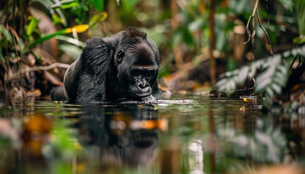 Close up on beautiful gorilla in the wild