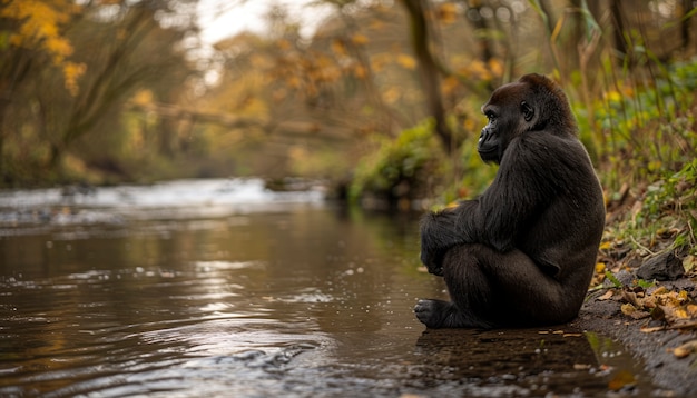 Close up on beautiful gorilla in the wild