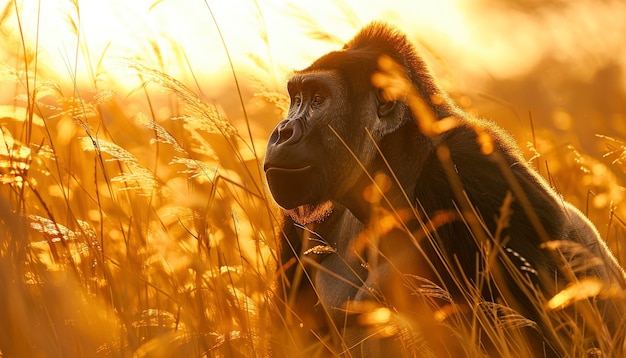 Free Photo close up on beautiful gorilla in the wild