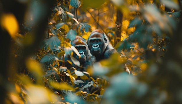 Close up on beautiful gorilla in the wild