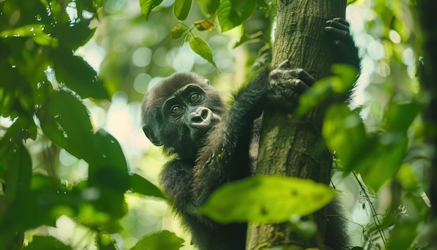 Free photo close up on beautiful gorilla in the wild