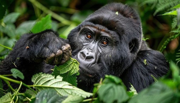 Free photo close up on beautiful gorilla in the wild