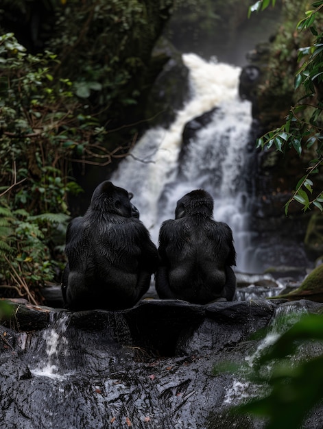 Close up on beautiful gorilla in the wild