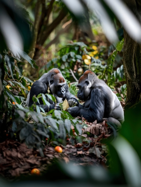 Free Photo close up on beautiful gorilla in the wild