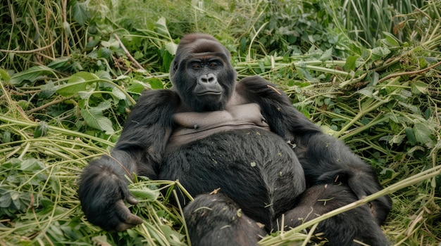 Free photo close up on beautiful gorilla in the wild