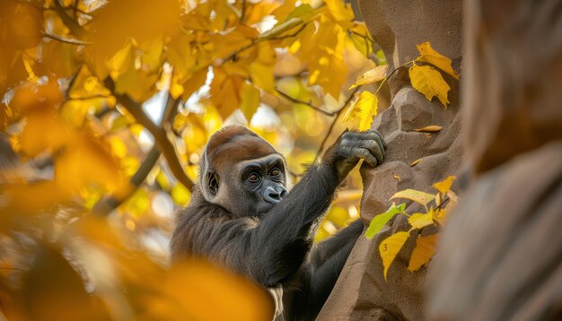 Close up on beautiful gorilla in the wild