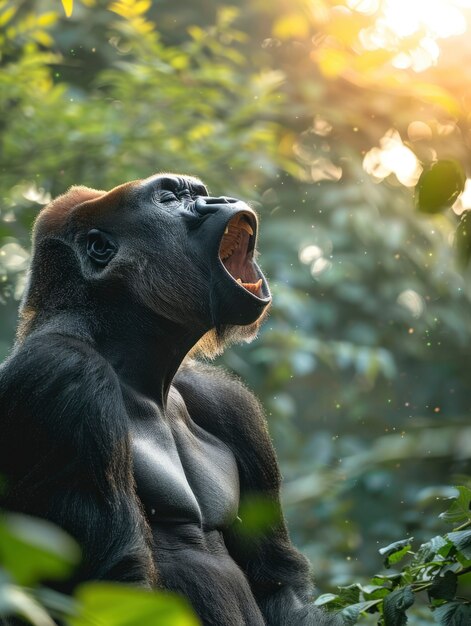 Close up on beautiful gorilla in the wild