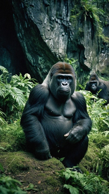 Free photo close up on beautiful gorilla in the wild